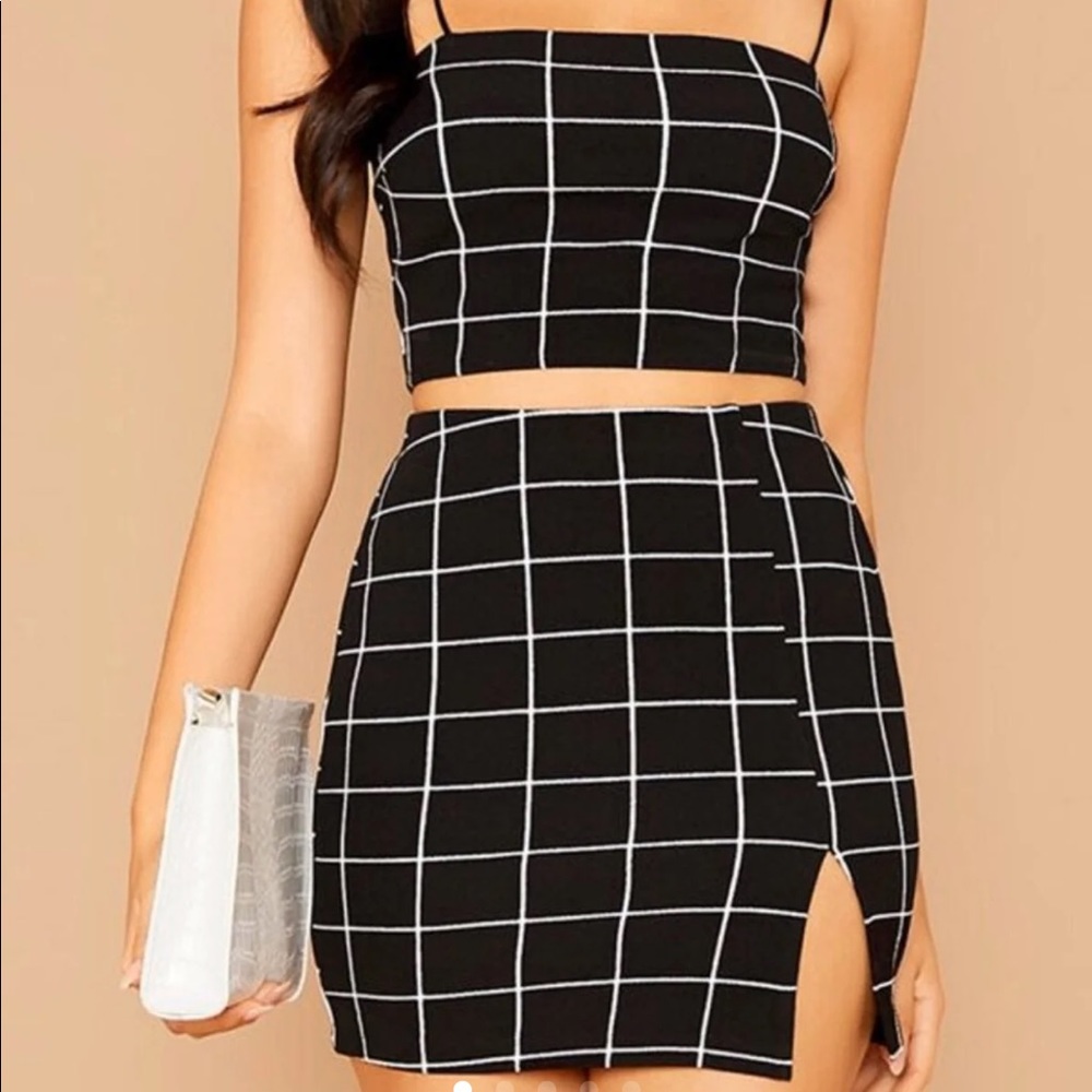 Two piece plaid skirt set